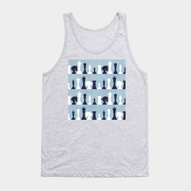 Chess Pieces on Textured Denim Blue Tank Top by brittanylane